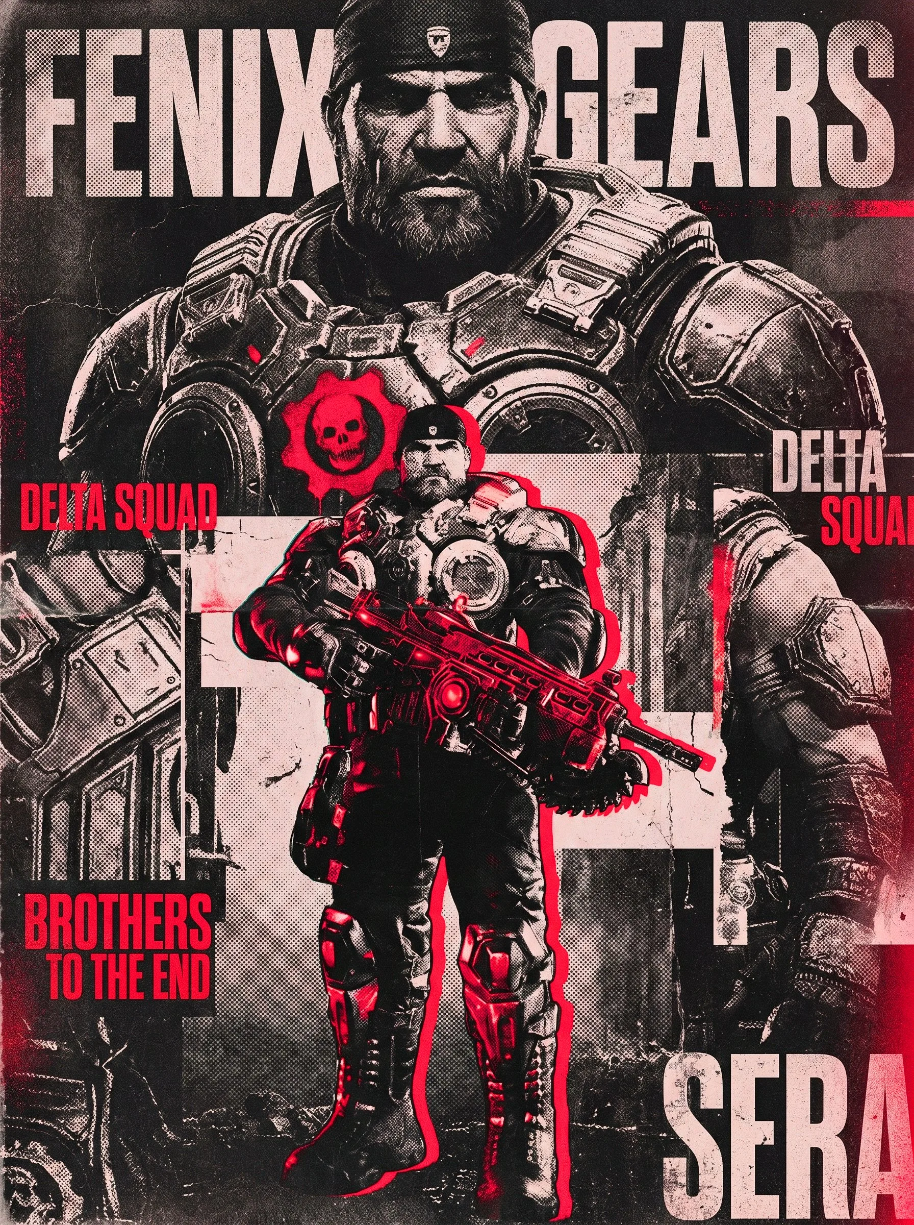 Poster ilustrado de Gears Of War con estilo épico
